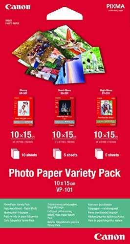 Canon Fotopapier VP-101 Musterpaket Postkarte 10 x 15 cm und DIN A4, 20 Blatt, für Tintenstrahldrucker von Canon