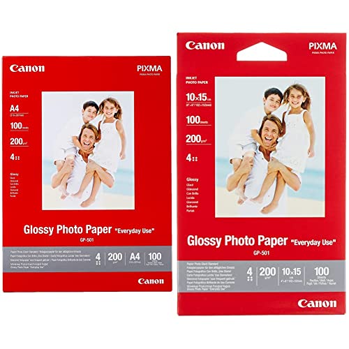 Canon GP-501 Fotoglanzpapier (200 g/qm), A4, 100 Blatt & BJ MEDIA GP-501 10X15 Papier 100 Blatt glänzend von Canon