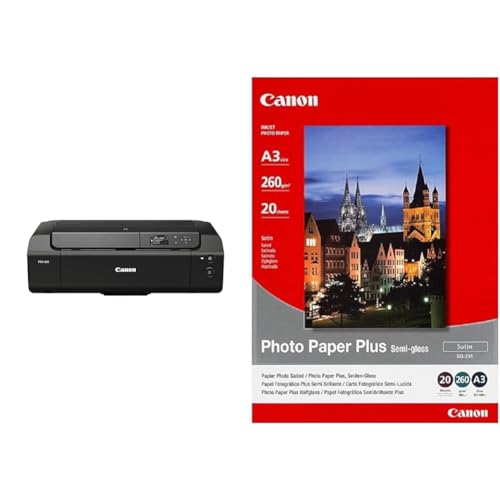 Canon PIXMA PRO-200 Farbtintenstrahldrucker Fotodrucker DIN A3+, grau & Fotopapier SG-201 Plus Seidenglanz - DIN A3 20 Blatt für Tintenstrahldrucker – PIXMA Drucker von Canon