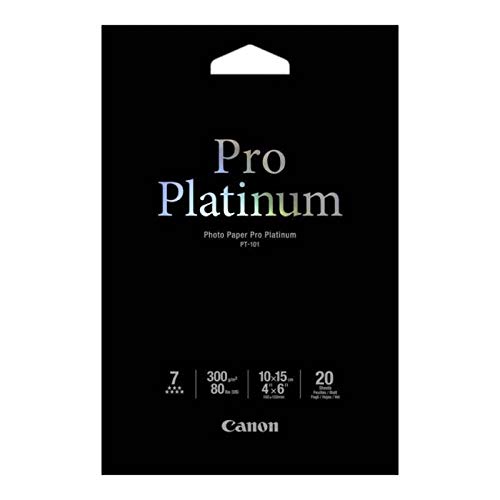 Canon PT-101 Pro Platinum Fotopapier - 10 x 15 cm, 20 Blatt (300 g/qm) für Tintenstrahldrucker 2768B013 Weiß von Canon