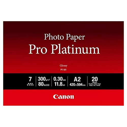 Canon PT-101 Pro Platinum Fotopapier - DIN A2, 20 Blatt (300 g/qm) für Tintenstrahldrucker, 2511817 von Canon