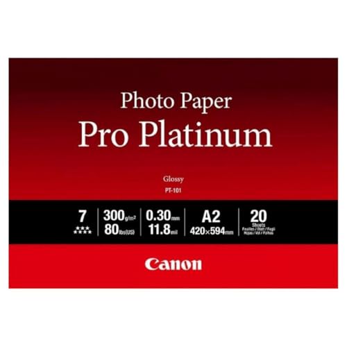 Canon PT-101 Pro Platinum Fotopapier - DIN A2, 20 Blatt (300 g/qm) für Tintenstrahldrucker, 2511817 von Canon