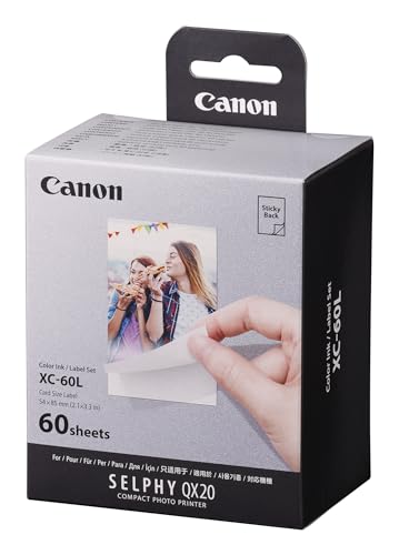 Canon XC-60L Farbband und Papierset mit 60 Blatt - Fotopapier für Canon Selphy QX20 Mini Fotodrucker - Selbstklebendes Stickerpapier - Farbband für lebendige Farbdrucke im Kreditkartenformat Canon XC-60L Farbband und Papierset mit 60 Blatt - Fotopapier für Canon Selphy QX20 Mini Fotodrucker - Selbstklebendes Stickerpapier - Farbband für lebendige Farbdrucke im Kreditkartenformat von Canon