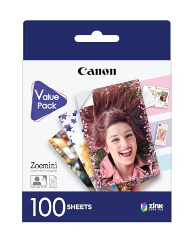 Canon Zink™ Fotopapier – Selbstklebendes 5 x 7,6 cm (2x3") Fotopapier (100 Blatt) – Drucken Sie Handy-Fotos für personalisierte Aufkleber von Canon