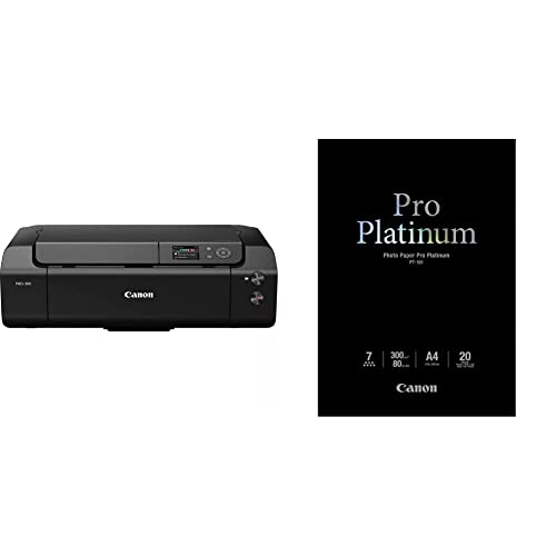 Canon imagePROGRAF PRO-300 A3+ Drucker Farbtintenstrahldrucker Fotodrucker, schwarz & PT-101 Pro Platinum Fotopapier - DIN A4, 20 Blatt (300 g/qm) für Tintenstrahldrucker von Canon