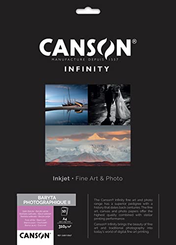 ANSON Infinity — Baryta Photographic II — Packung mit 10 Blatt satiniertem Barium-Fotopapier, DIN A4, 310 g/m², Reinweiß von Canson