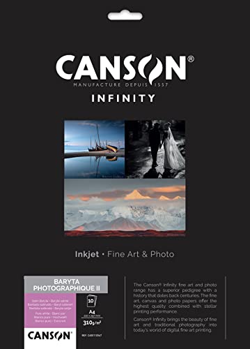 ANSON Infinity — Baryta Photographic II — Packung mit 10 Blatt satiniertem Barium-Fotopapier, DIN A4, 310 g/m², Reinweiß ANSON Infinity — Baryta Photographic II — Packung mit 10 Blatt satiniertem Barium-Fotopapier, DIN A4, 310 g/m², Reinweiß von Canson