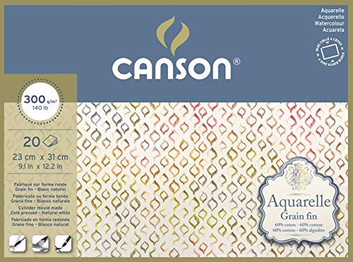 Canson Aquarelle Canson Block rundumgeleimt, 23 x 31 cm, 20 Blatt, 300 g/m², Feinkorn von Canson