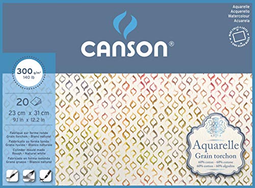 Canson Aquarelle Canson Block rundumgeleimt, 23 x 31 cm, 20 Blatt, 300 g/m², Grobkorn von Canson