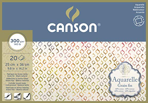 Canson Aquarelle Canson Block rundumgeleimt, 25 x 36 cm, 20 Blatt, 300 g/m², Feinkorn von Canson