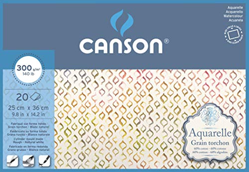 Canson Aquarelle Canson Block rundumgeleimt, 25 x 36 cm, 20 Blatt, 300 g/m², Grobkorn von Canson