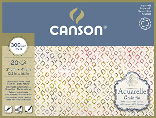 Canson Aquarelle Canson Block rundumgeleimt, 31 x 41 cm, 20 Blatt, 300 g/m², Feinkorn von Canson