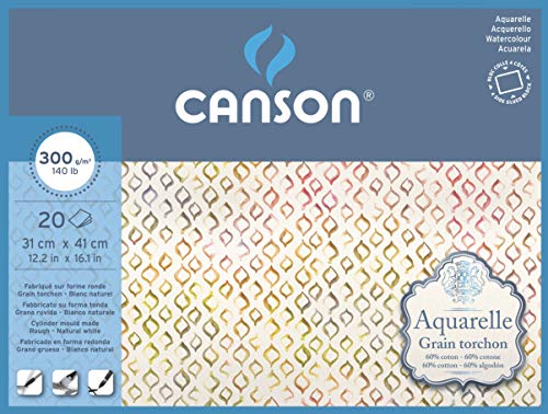 Canson Aquarelle Canson Block rundumgeleimt, 31 x 41 cm, 20 Blatt, 300 g/m², Grobkorn von Canson