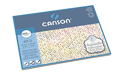 Canson Aquarelle Canson Block rundumgeleimt, 31 x 41 cm, 20 Blatt, 300 g/m², Grobkorn von Canson