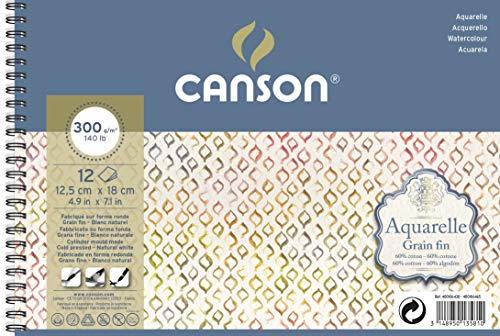 Aquarelle Canson Spiralblock, 12,5 x 18 cm, 12 Blatt, 300 g/m², Feinkorn von Canson