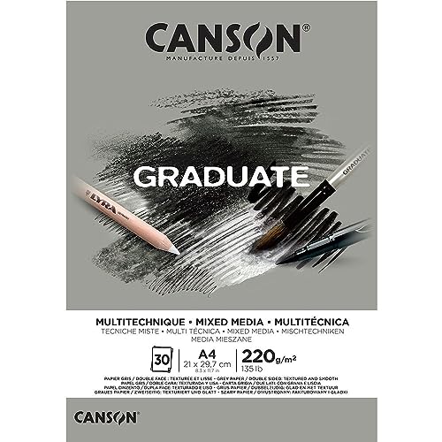 Canson Graduate - C400110371 Mix Media Papier Block, DIN A4, 30 Blatt, 220 g/m², Grau von Canson