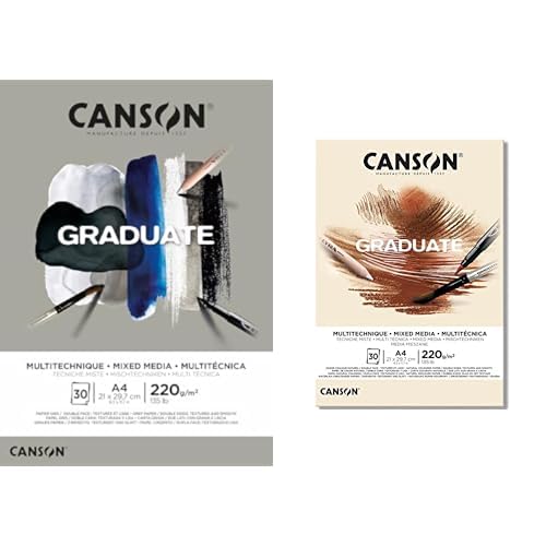 Bundle aus CANSON Graduate, Mixed Media Papier, gekörnt/glatt, 220 g/m², Block DIN A4, Grau, 30 Blatt + CANSON Graduate, Mixed Media Papier, gekörnt/glatt, 220 g/m², Block, DIN A4, Natur, 30 Blatt Bundle aus CANSON Graduate, Mixed Media Papier, gekörnt/glatt, 220 g/m², Block DIN A4, Grau, 30 Blatt + CANSON Graduate, Mixed Media Papier, gekörnt/glatt, 220 g/m², Block, DIN A4, Natur, 30 Blatt von Canson