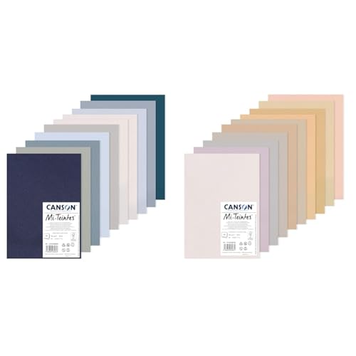 Bundle aus Canson Mi-Teintes, Farbiges Zeichenpapier, 160g, 10 DIN A4 Bögen, 10 kühle Töne + Canson Mi-Teintes, Farbiges Zeichenpapier, 160g, 10 DIN A4 Bögen, Pastelltöne von Canson