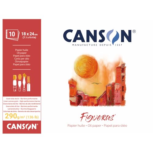 CANSON® FIGUERAS® Künstlerpapier für Öl, Acryl und Ölpastellkreide, Block 10 Blatt 18X24 cm 290G Langseitenleimung, Weiß von Canson