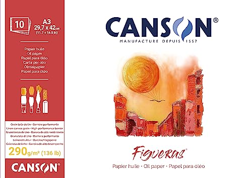 CANSON® FIGUERAS® Künstlerpapier für Öl, Acryl und Ölpastellkreide, Block 10 Blatt A3 29,7x42 cm 290G Langseitenleimung von Canson