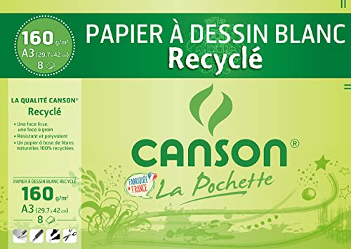 CANSON 200002765 Zeichenpapier Recycling, DIN A3, 160 g/qm weiß von Canson