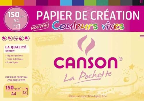 Canson Bastelpapier, A4, 12 Blatt, 150 g, kräftige Farben von Canson