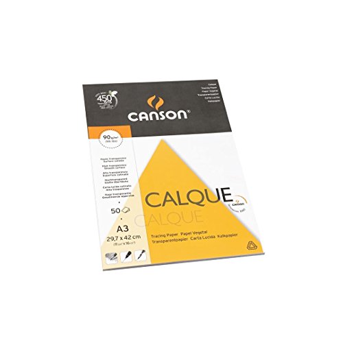 CANSON A3 90 g/m² transluzent Short Seite geklebt Pad Satin (50 Stück Blatt Transparentpapier) von Canson