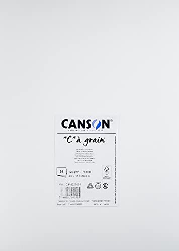 Canson 'C' à grain Weißes Skizzenpapier, Feine Körnung, 125gsm, 76.8lb, A3, 25 Bögen, Naturweiß von Canson