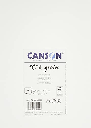 CANSON "C" à grain, Weißes Zeichenpapier, Feine Körnung, 224gsm, 137.5lb, Bogen, A4-21x29,7cm, Naturweiß - C31002S009 von Canson