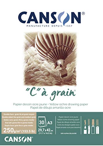 CANSON "C" à grain Block, DIN A3, 30 Blatt, 250 g/m², Ockergelb-meliert, leicht gekörnt von Canson