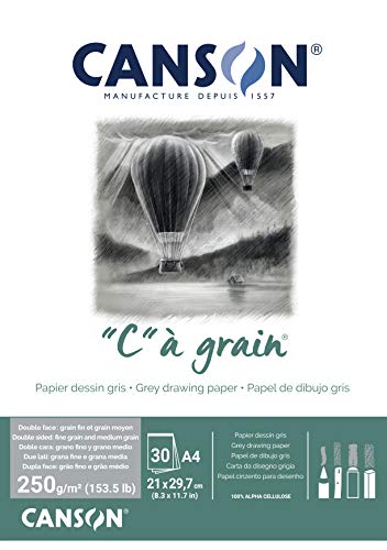 CANSON "C" à grain Block, DIN A4, 30 Blatt, 250 g/m², Grau-meliert, leicht gekörnt von Canson