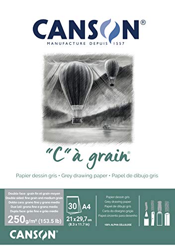 CANSON "C" à grain Block, DIN A4, 30 Blatt, 250 g/m², Grau-meliert, leicht gekörnt CANSON "C" à grain Block, DIN A4, 30 Blatt, 250 g/m², Grau-meliert, leicht gekörnt von Canson