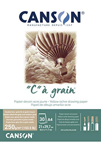 Canson "C à Grain Zeichenblock A4, 250 g, gelber Ocker, 30 Blatt, feine & mittlere Körnung, kurze Seite geleimt, ideal für professionelle Künstler Canson "C à Grain Zeichenblock A4, 250 g, gelber Ocker, 30 Blatt, feine & mittlere Körnung, kurze Seite geleimt, ideal für professionelle Künstler von Canson