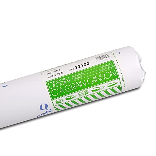 Canson 200022103 "C" a grain Zeichenpapier Rolle, 180 g/qm, leicht gekörnt, 1.5 x 10 m, weiß von Canson