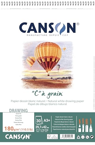 Canson 400060625 "C" a grain-leicht gekörnt Zeichenpapier, 180 g/qm, A3+, 30 Blatt pro Block "Spirale an der kurzen Seite", 297 x 445 mm, weiß Canson 400060625 "C" a grain-leicht gekörnt Zeichenpapier, 180 g/qm, A3+, 30 Blatt pro Block "Spirale an der kurzen Seite", 297 x 445 mm, weiß von Canson