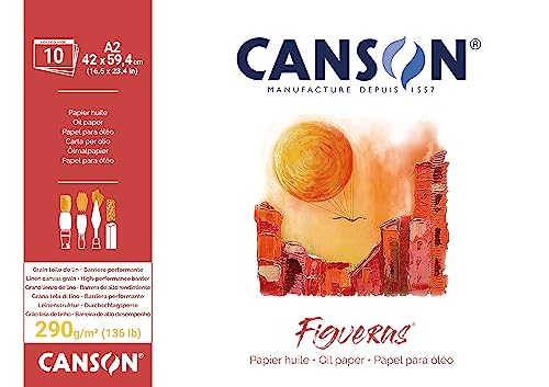 CANSON® FIGUERAS® Künstlerpapier für Öl, Acryl und Ölpastellkreide, Block 10 Blatt A2 42X59,4 cm 290G Langseitenleimung von Canson