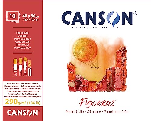 CANSON Figuren, Ölpapier, Körnung, Leinenoptik, 290 g/m², geklebte Seite, 40 x 50 cm, Weiß, 10 Blatt von Canson