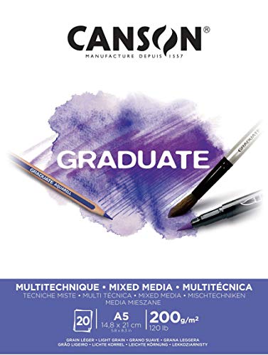 CANSON Graduate - C400110376 Mix Media Papier Block, DIN A5, 20 Blatt, 200 g/m² von Canson