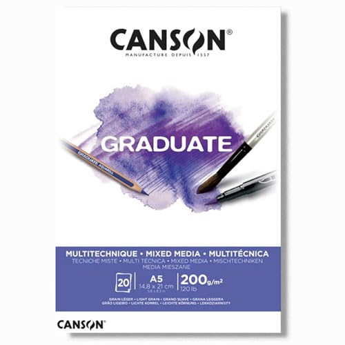CANSON Graduate - C400110376 Mix Media Papier Block, DIN A5, 20 Blatt, 200 g/m² CANSON Graduate - C400110376 Mix Media Papier Block, DIN A5, 20 Blatt, 200 g/m² von Canson