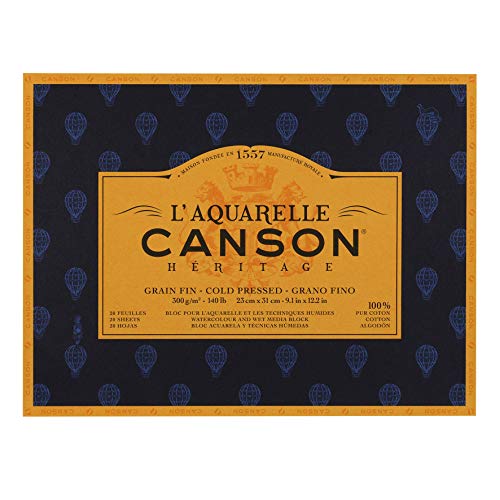 CANSON Héritage Aquarellblock rundumgeleimt, 23 x 31 cm, 20 Blatt, 300 g/m², Feinkorn von Canson