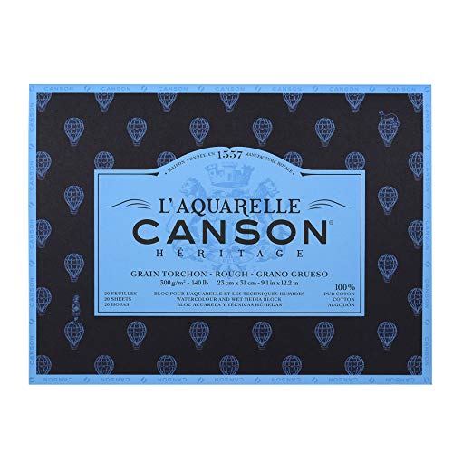 L'Aquarelle Canson Héritage Geschirrtuchblock, 23 x 31 cm, 20 Blatt, 300 g, 4-seitig, geklebt, Weiß von Canson