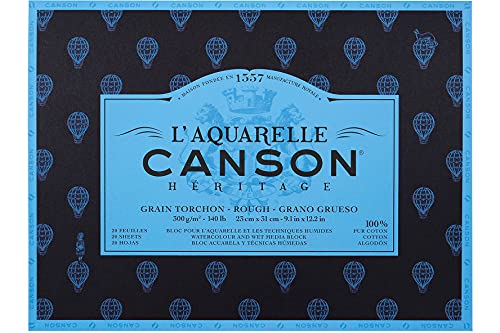 L'Aquarelle Canson Héritage Geschirrtuchblock, 23 x 31 cm, 20 Blatt, 300 g, 4-seitig, geklebt, Weiß von Canson