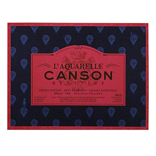 CANSON Aquarellmalerei Canson Erbe Block geklebt 4 Seiten 20 Blatt Körnung satiniert Satinierte Körnung 23 x 31 cm von Canson