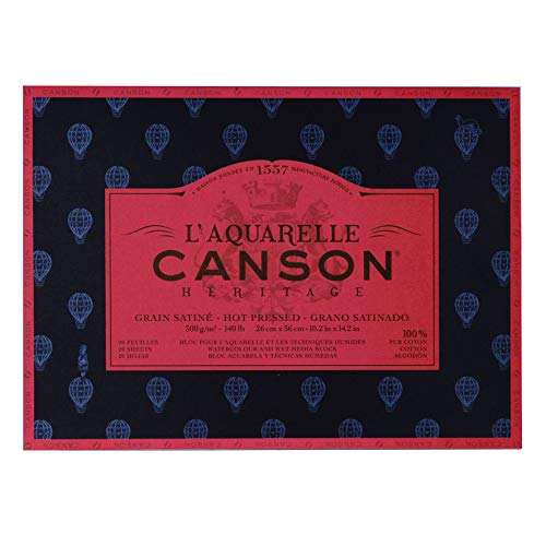 CANSON Aquarellmalerei Canson Erbe Block geklebt 4 Seiten 20 Blatt Körnung satiniert Satinierte Körnung 26 x 36 cm von Canson
