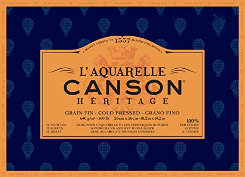 CANSON Héritage Aquarellblock rundumgeleimt, 26 x 36 cm, 20 Blatt, 640 g/m², Feinkorn von Canson