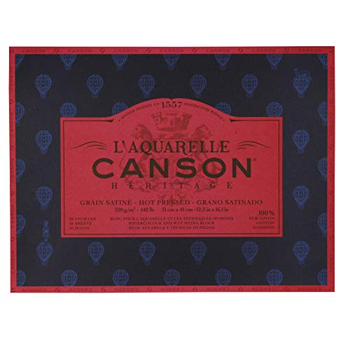 CANSON Aquarellmalerei Canson Erbe Block geklebt 4 Seiten 20 Blatt Körnung satiniert Satinierte Körnung 31 x 41 cm von Canson