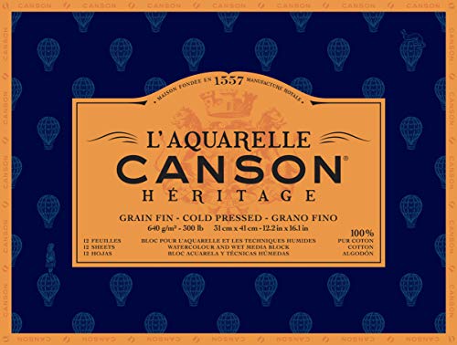 CANSON Héritage Aquarellblock rundumgeleimt, 31 x 41 cm, 20 Blatt, 640 g/m², Feinkorn von Canson
