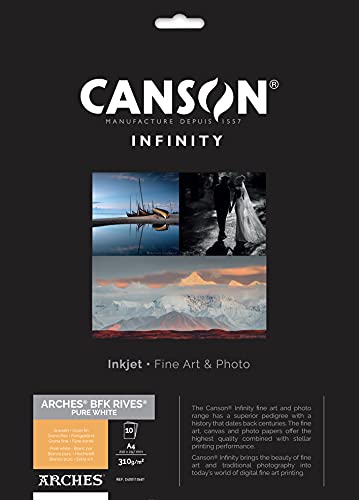 CANSON INFINITY ARCHES® BFK RIVES PURE WHITE, C400110681, Digital Fine Art Papier, DIN A4 (21,0 x 29,7cm), 10 Blatt, 310 g/m2 von Canson