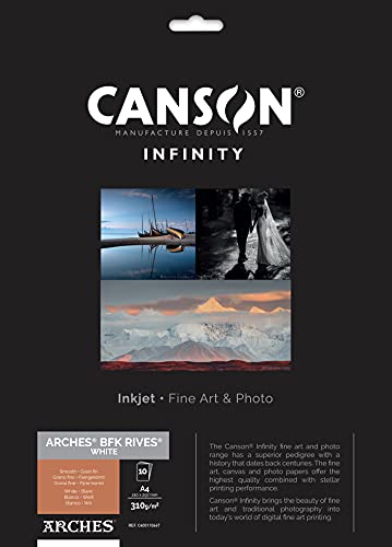 CANSON INFINITY ARCHES® BFK RIVES WHITE, C400110667, Digital Fine Art Papier, DIN A4 (21,0 x 29,7cm), 10 Blatt, 310 g/m2 von Canson