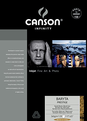 CANSON Infinity Baryta Prestige 43,2 x 55,9 cm 340 GSM Smooth White Inkjet Papier (Box von 25 Blatt) von Canson